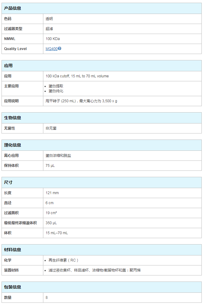 UFC710008-密理博 Ultracel 再生纤维素膜100K超滤管