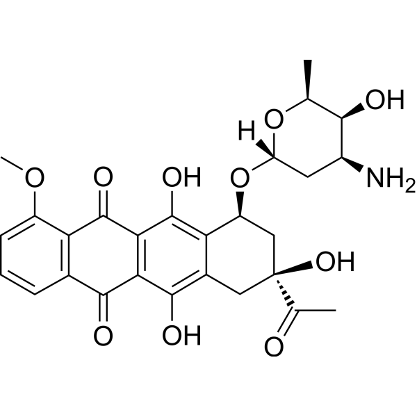 Daunorubicin                                          (Synonyms: 柔红霉素; Daunomycin;  RP 13057;  Rubidomycin)